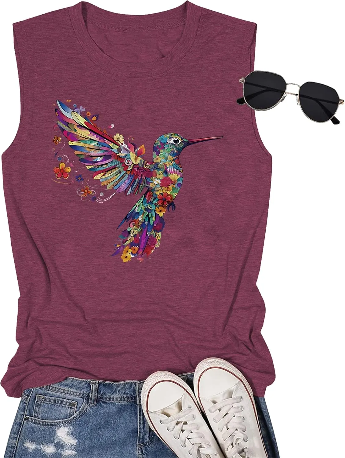 Hummingbird Tank Top for Women Bird Flower Graphic Tee Bird Lover Sleeveless Shirts