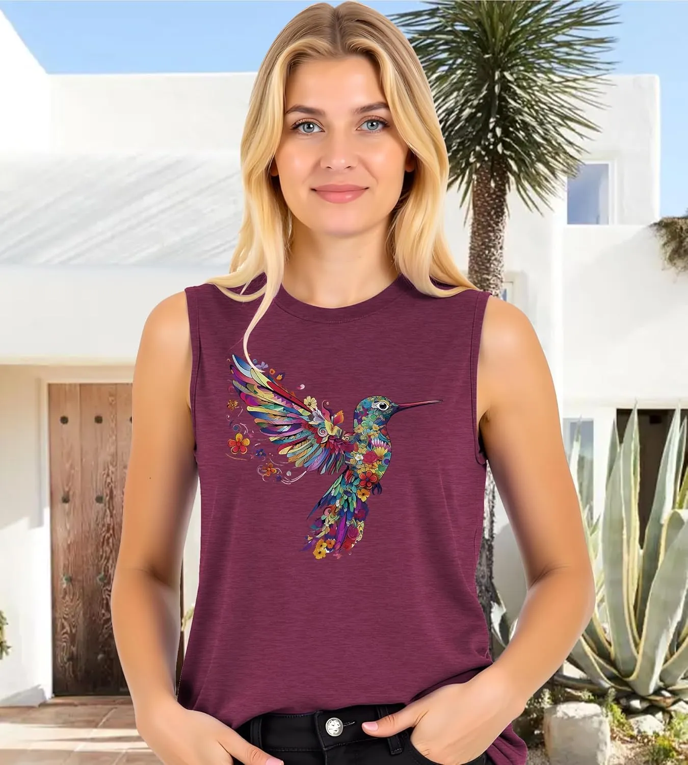Hummingbird Tank Top for Women Bird Flower Graphic Tee Bird Lover Sleeveless Shirts