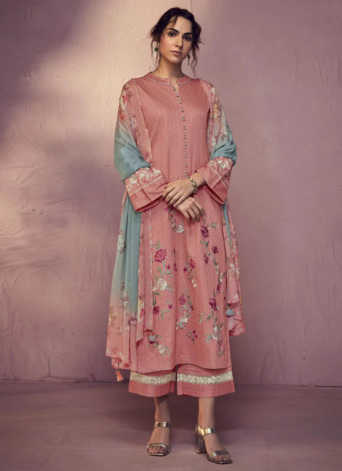 Kimora Party Wear Cotton Satin Unstitched Suit Dress Material for Ladies
