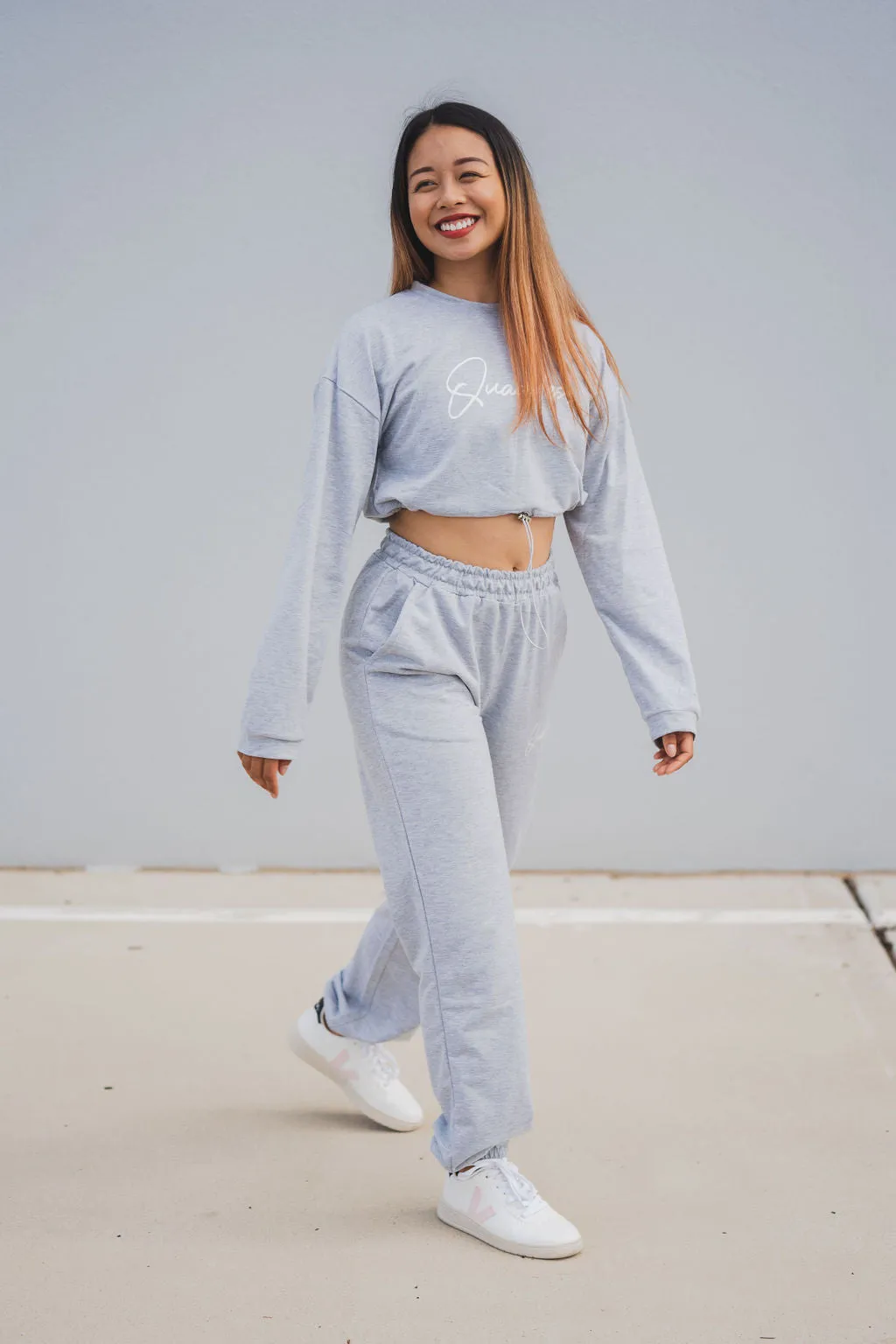 Loungewear Drawstring Cropped Jumper - Grey