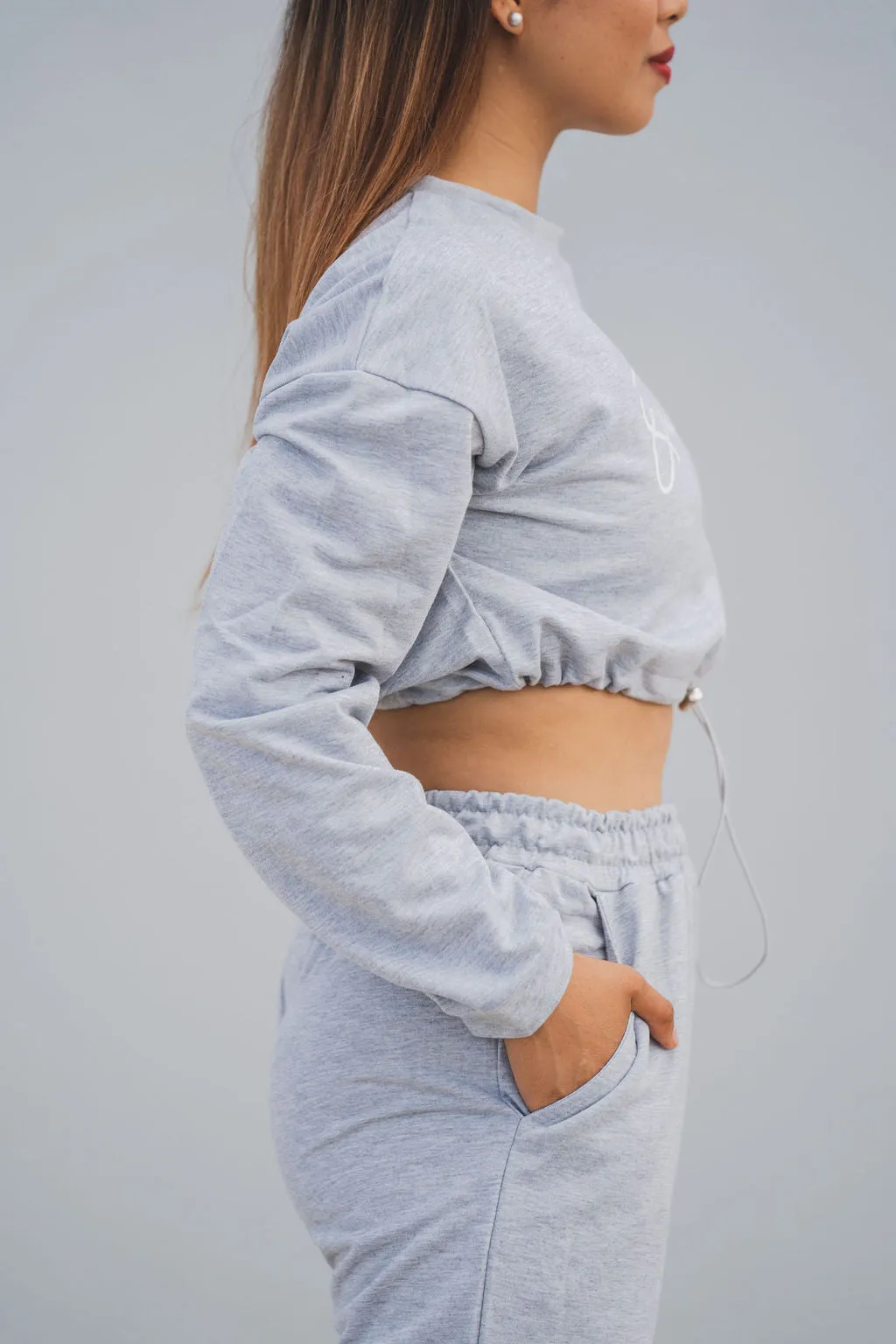 Loungewear Drawstring Cropped Jumper - Grey