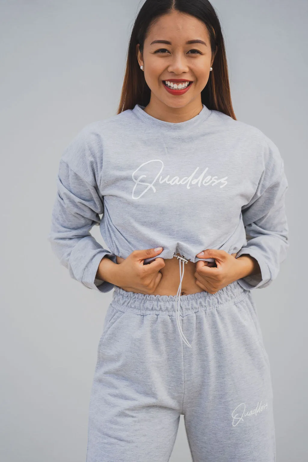 Loungewear Drawstring Cropped Jumper - Grey