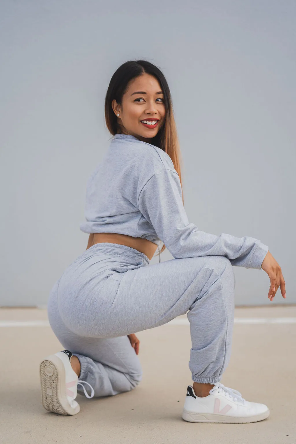 Loungewear Drawstring Cropped Jumper - Grey