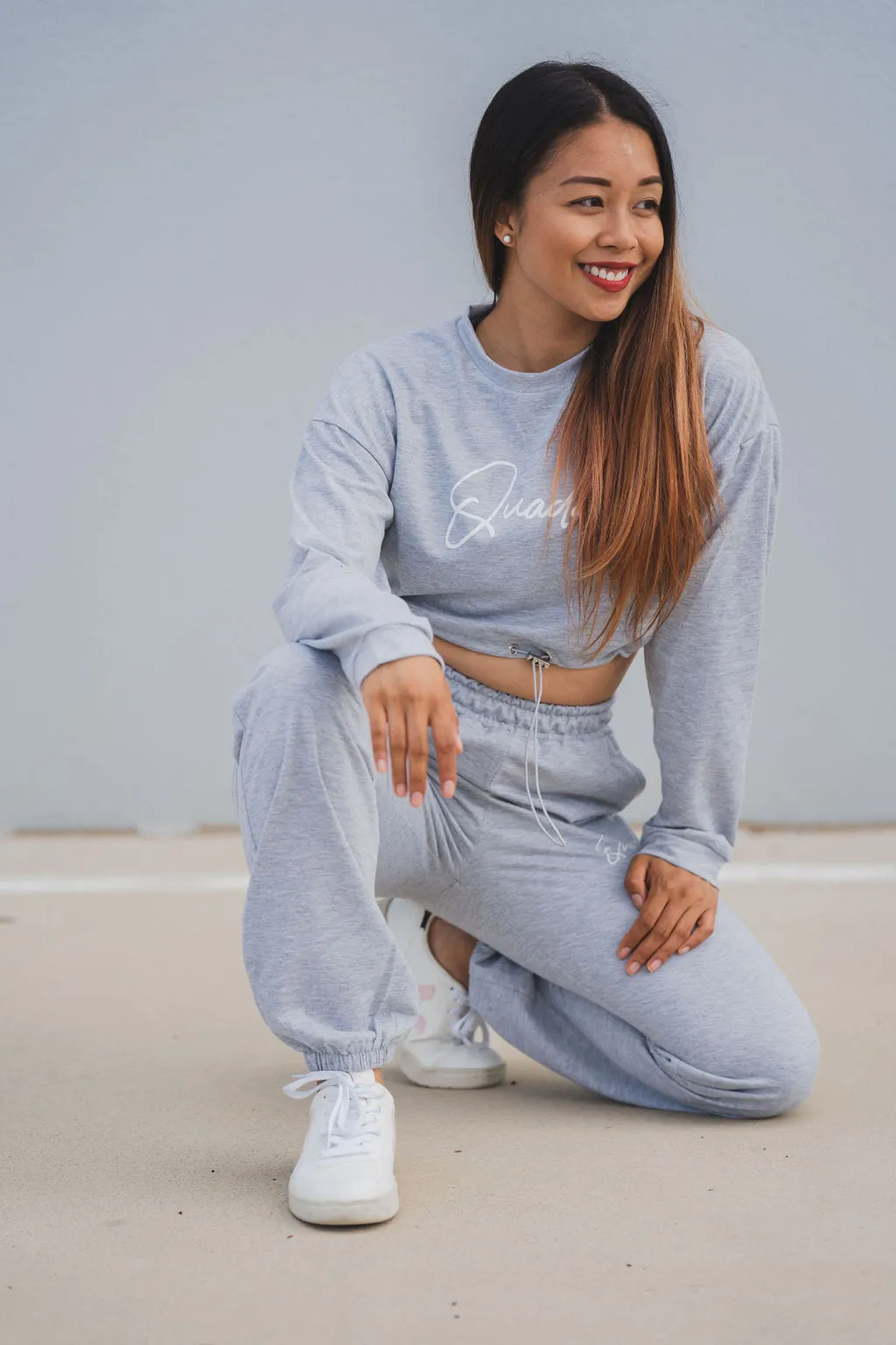 Loungewear Drawstring Cropped Jumper - Grey