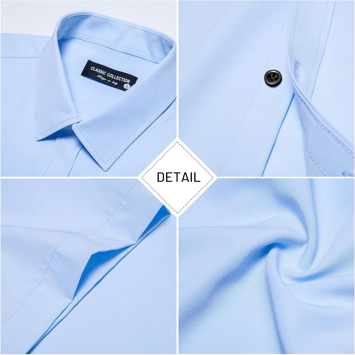 Manwan walk Men's Short Sleeve Casual Button-Down Solid Slim Fit Business Formal Shirts