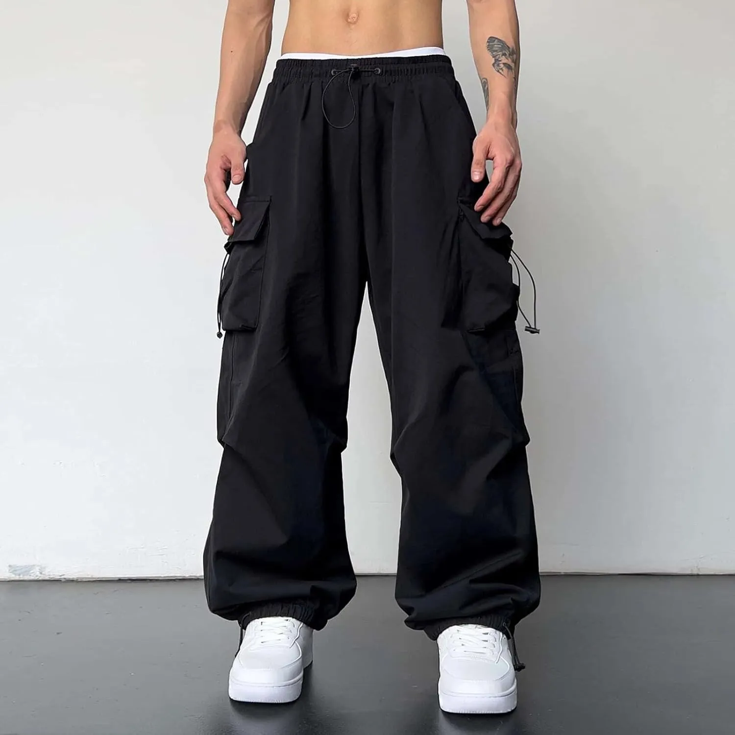 Mens Baggy Cargo Pants Loose Fit Multi-Pockets Straight Long Trousers Parachute Cargo Pants Hip Hop Y2k Harem Pant Streetwear