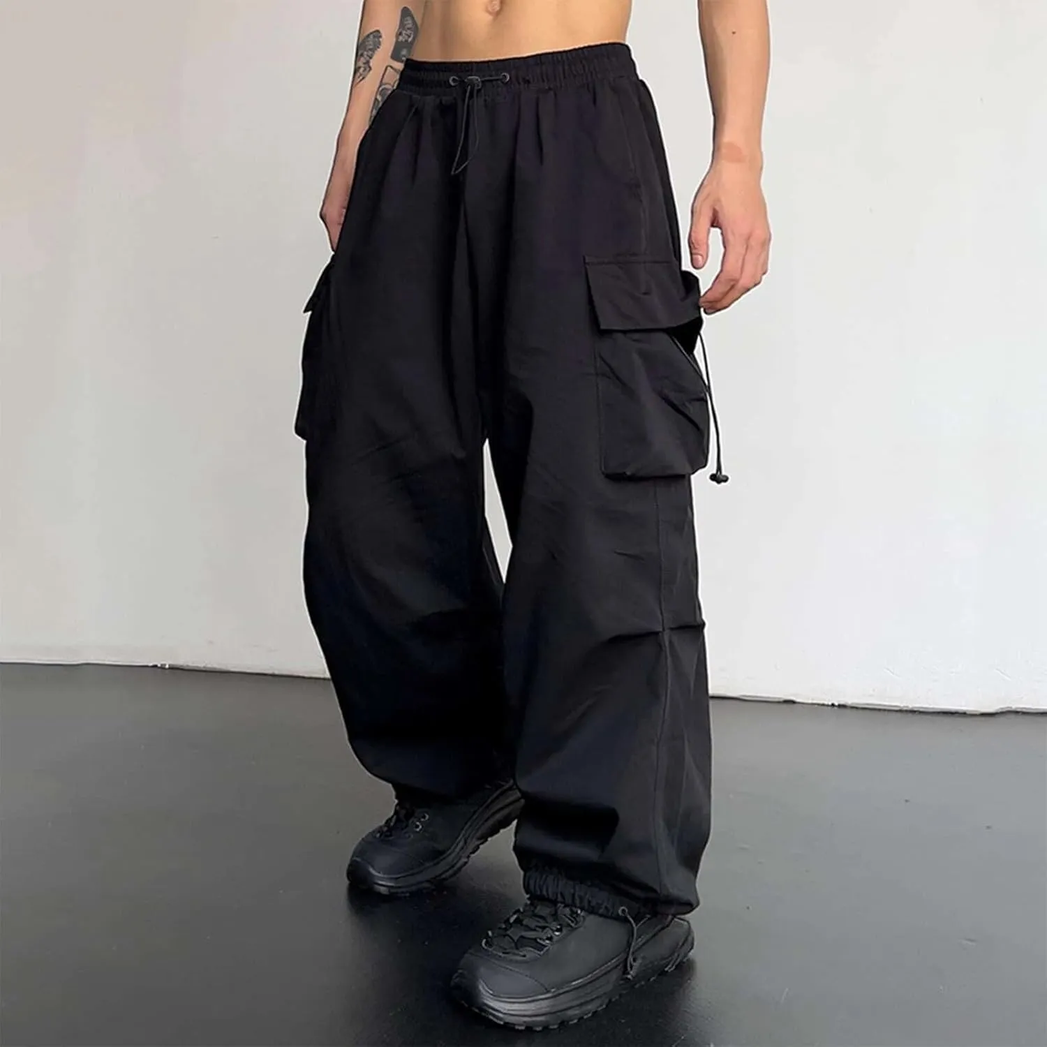 Mens Baggy Cargo Pants Loose Fit Multi-Pockets Straight Long Trousers Parachute Cargo Pants Hip Hop Y2k Harem Pant Streetwear