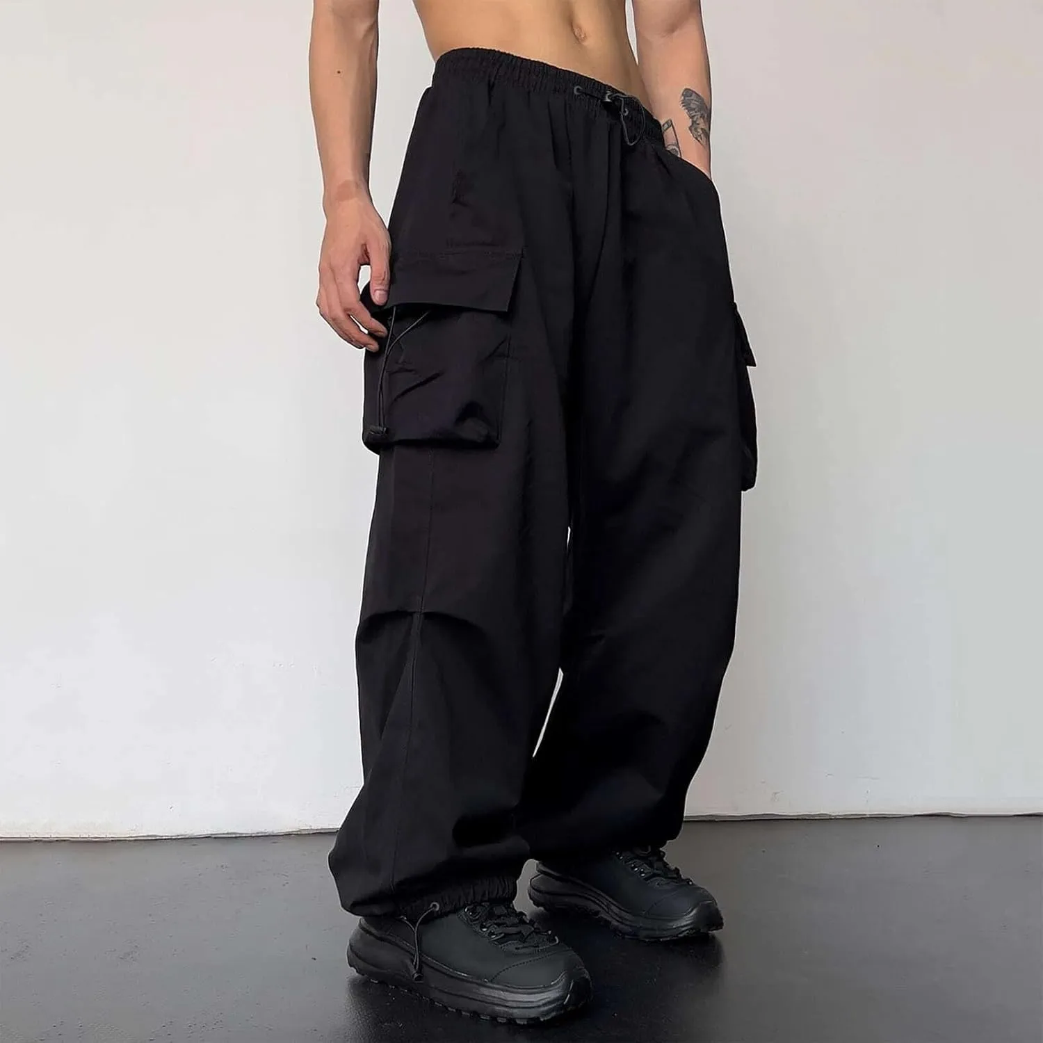 Mens Baggy Cargo Pants Loose Fit Multi-Pockets Straight Long Trousers Parachute Cargo Pants Hip Hop Y2k Harem Pant Streetwear
