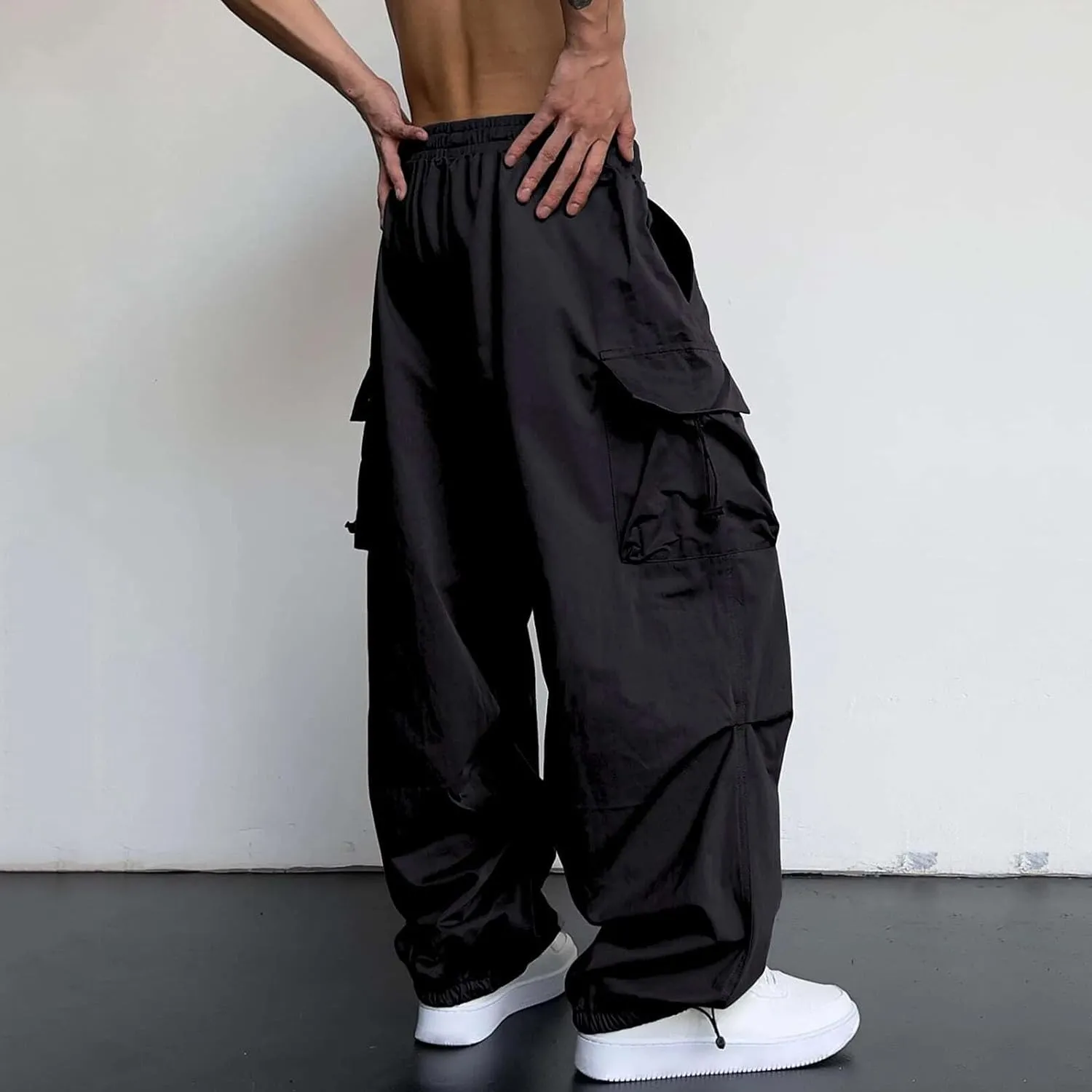 Mens Baggy Cargo Pants Loose Fit Multi-Pockets Straight Long Trousers Parachute Cargo Pants Hip Hop Y2k Harem Pant Streetwear