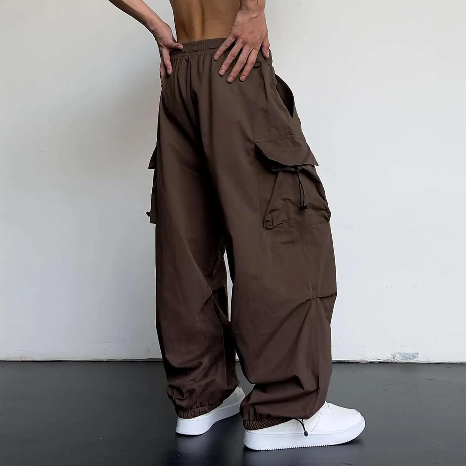 Men's Baggy Cargo Pants,Work Parachute Cargo Pants Y2k Casual Hip Hop Harem Pants with Pockets Sports Running Streewear