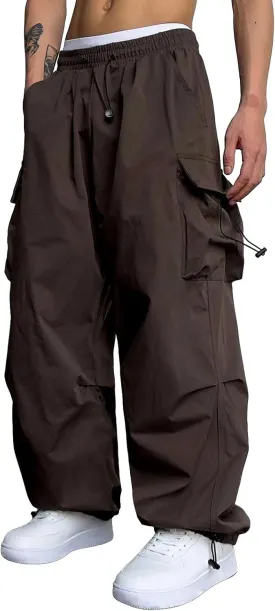 Men's Baggy Cargo Pants,Work Parachute Cargo Pants Y2k Casual Hip Hop Harem Pants with Pockets Sports Running Streewear