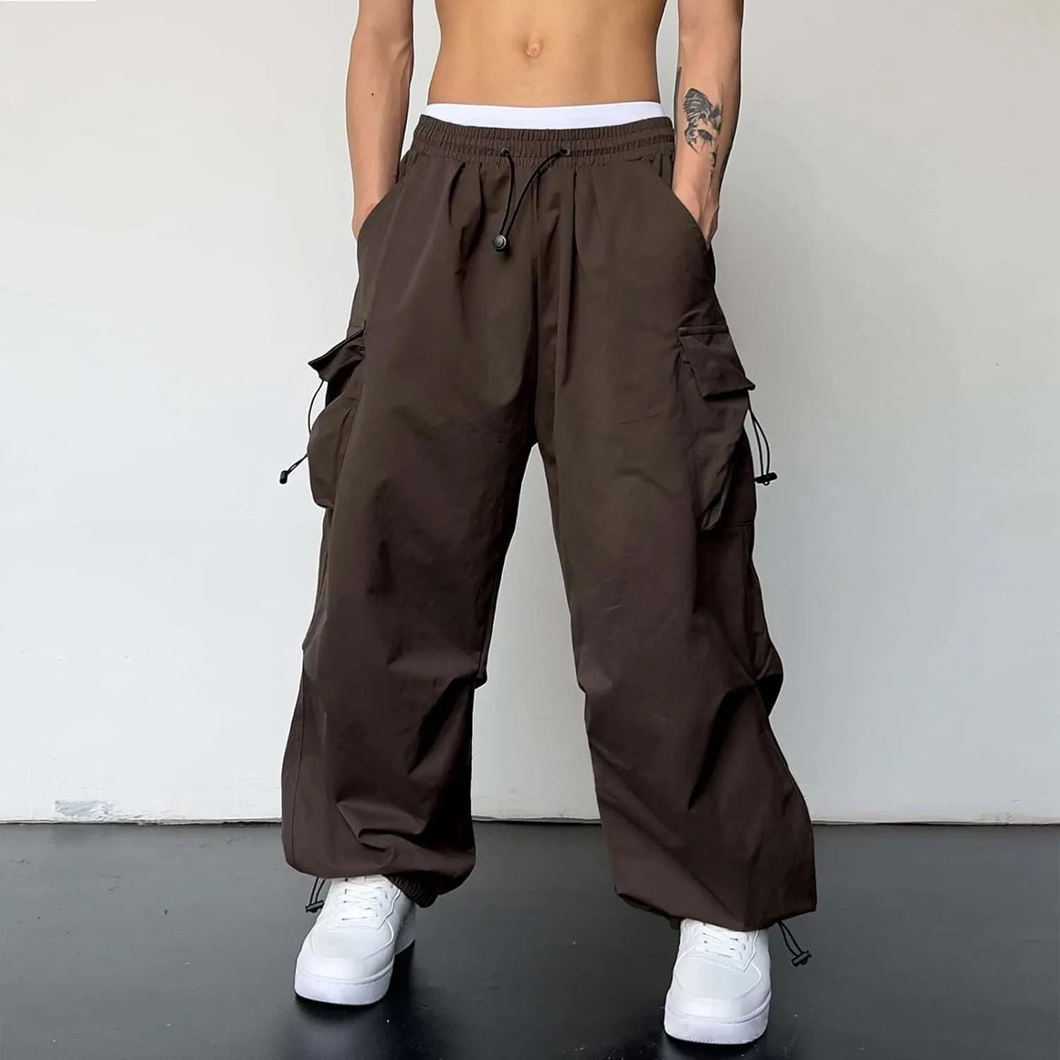 Men's Baggy Cargo Pants,Work Parachute Cargo Pants Y2k Casual Hip Hop Harem Pants with Pockets Sports Running Streewear