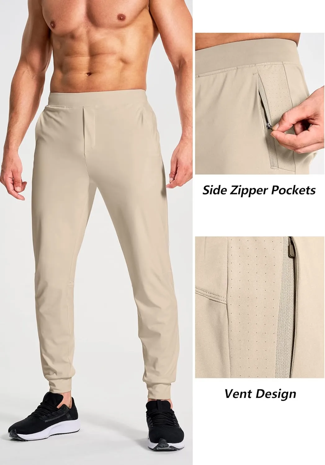 Men's Joggers Pants with Zipper Pockets Stretch Sweatpants Running Golf Workout Gym Pants for Men