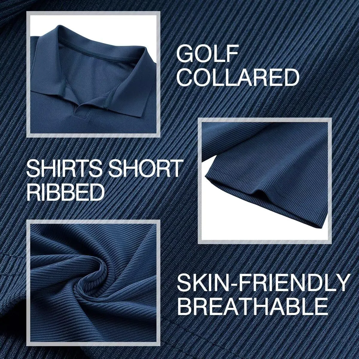 Mens Polo Shirts Short Sleeve V Neck Summer Polo T Shirts Casual Slim Fit Ribbed Textured Golf Shirts