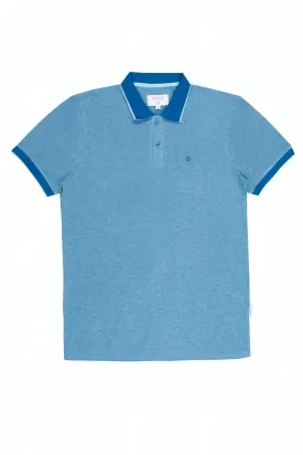 Mish Mash Memphis Two Colour Pique Cotton Polo Shirt - Washed Royal