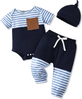 NZRVAWS Newborn Baby Boy Clothes Ribbed Knitted Romper Pants Color Block Infant Outfits Hat Clothing Set 0 3 6 9 12 Months