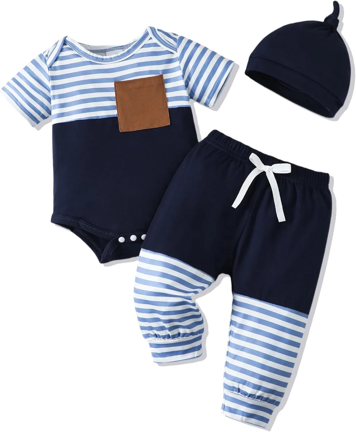 NZRVAWS Newborn Baby Boy Clothes Ribbed Knitted Romper Pants Color Block Infant Outfits Hat Clothing Set 0 3 6 9 12 Months