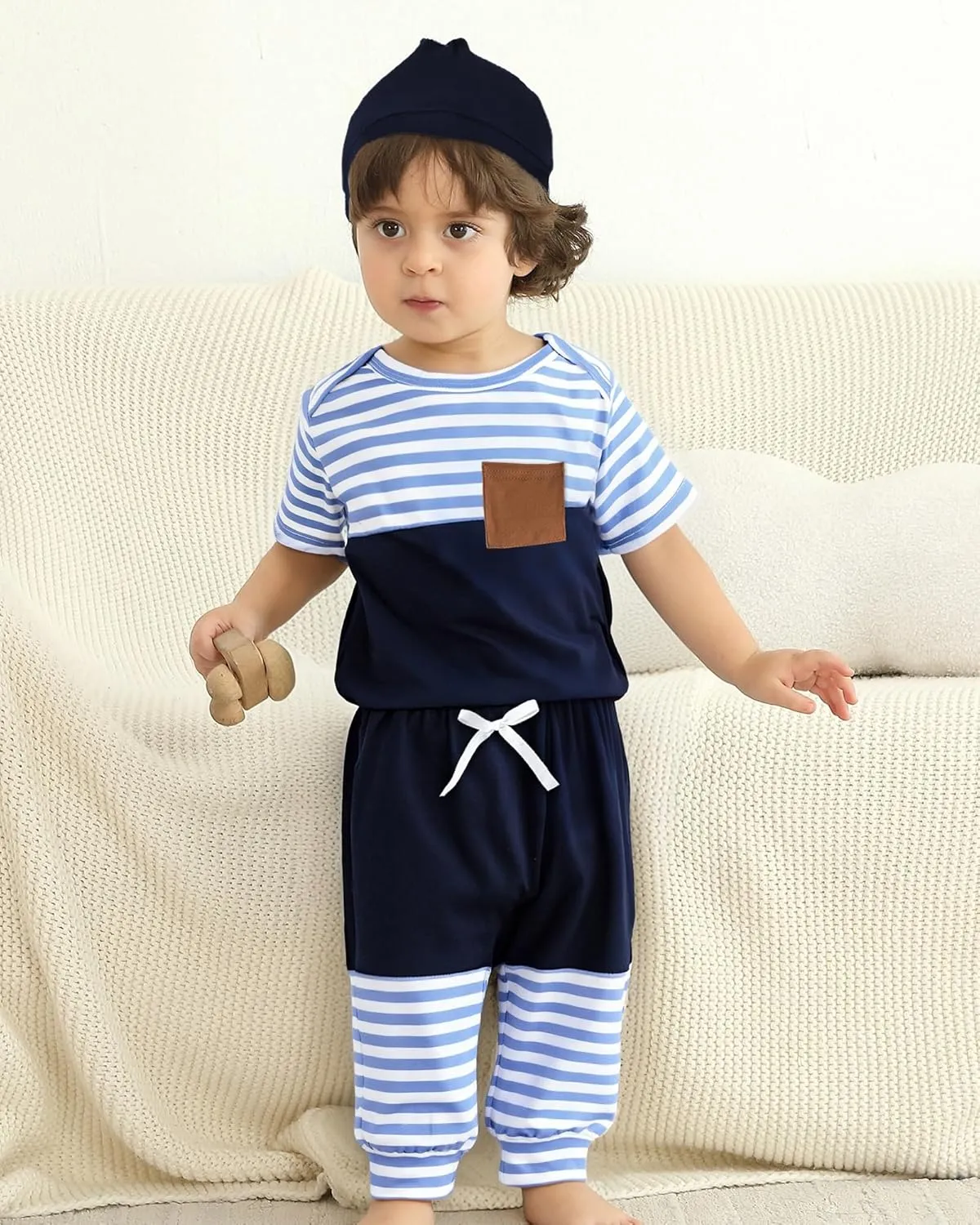 NZRVAWS Newborn Baby Boy Clothes Ribbed Knitted Romper Pants Color Block Infant Outfits Hat Clothing Set 0 3 6 9 12 Months