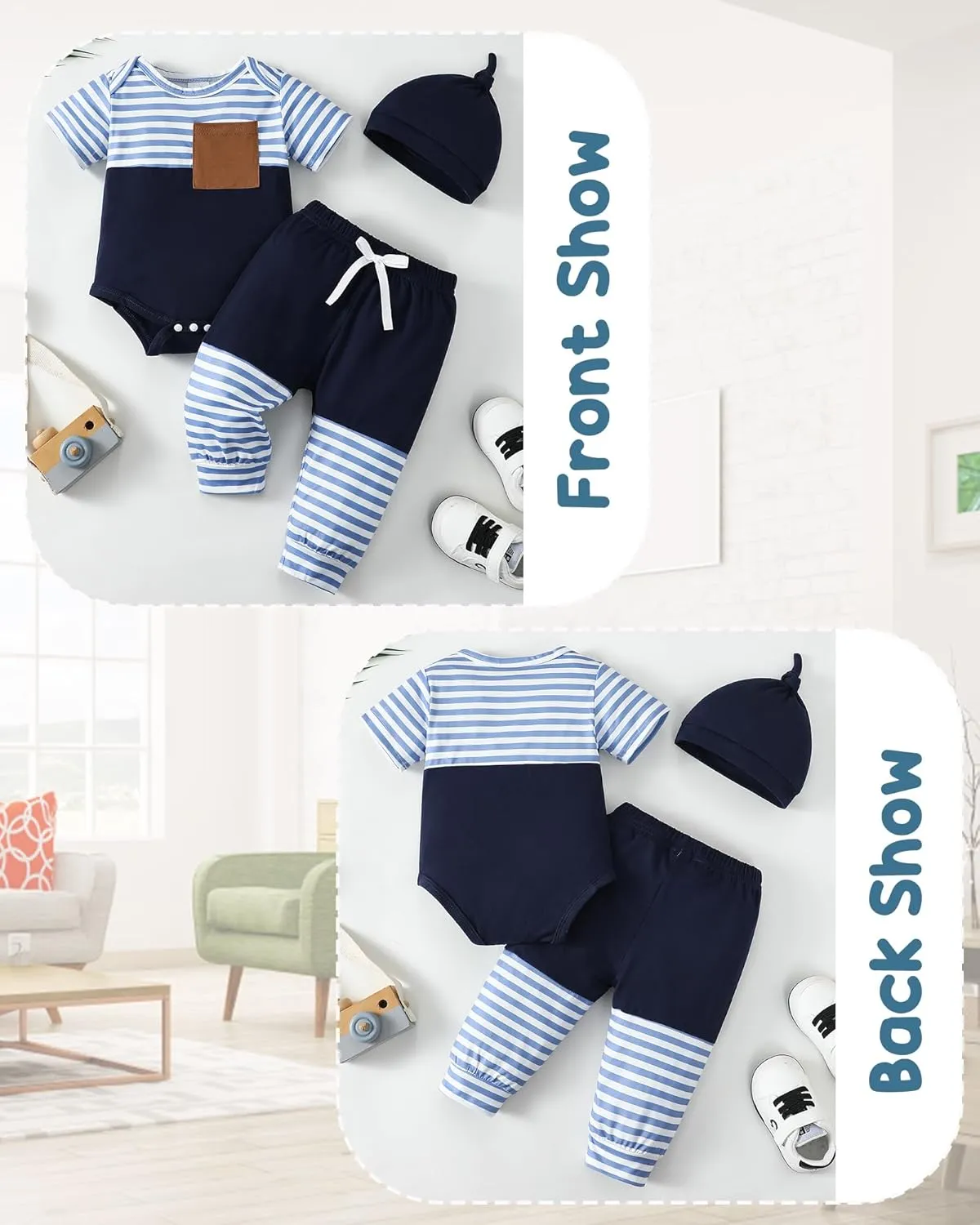 NZRVAWS Newborn Baby Boy Clothes Ribbed Knitted Romper Pants Color Block Infant Outfits Hat Clothing Set 0 3 6 9 12 Months