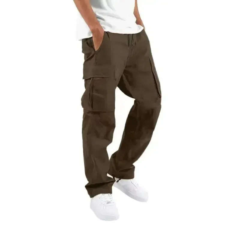 Pants: Cargo Pants. Full Length. Solid Colors. Loose Multi-pocket. Drawstring.