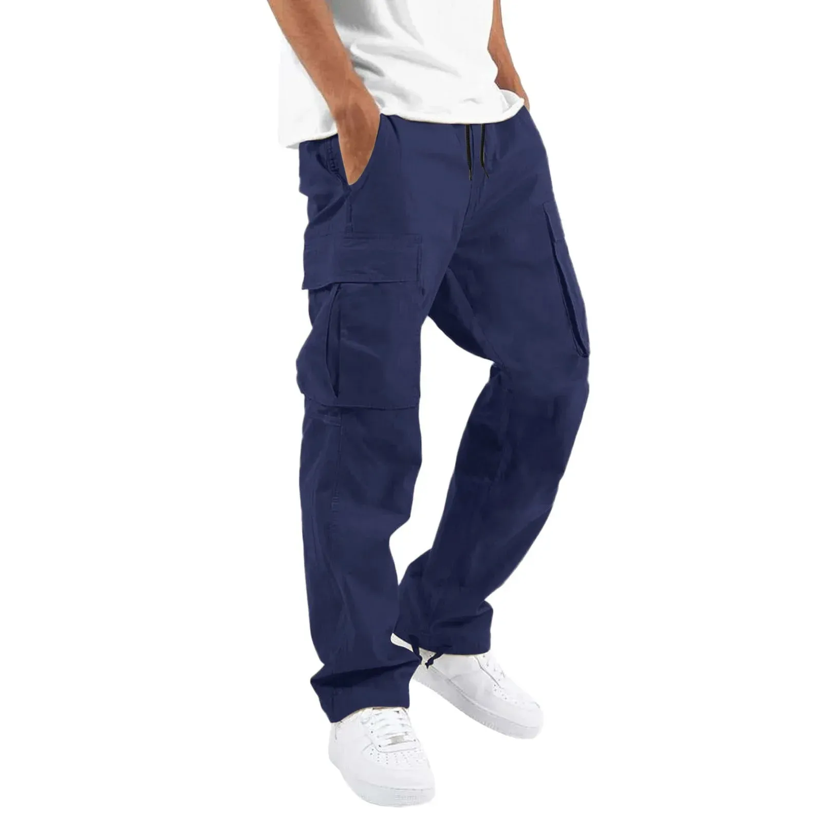 Pants: Cargo Pants. Full Length. Solid Colors. Loose Multi-pocket. Drawstring.