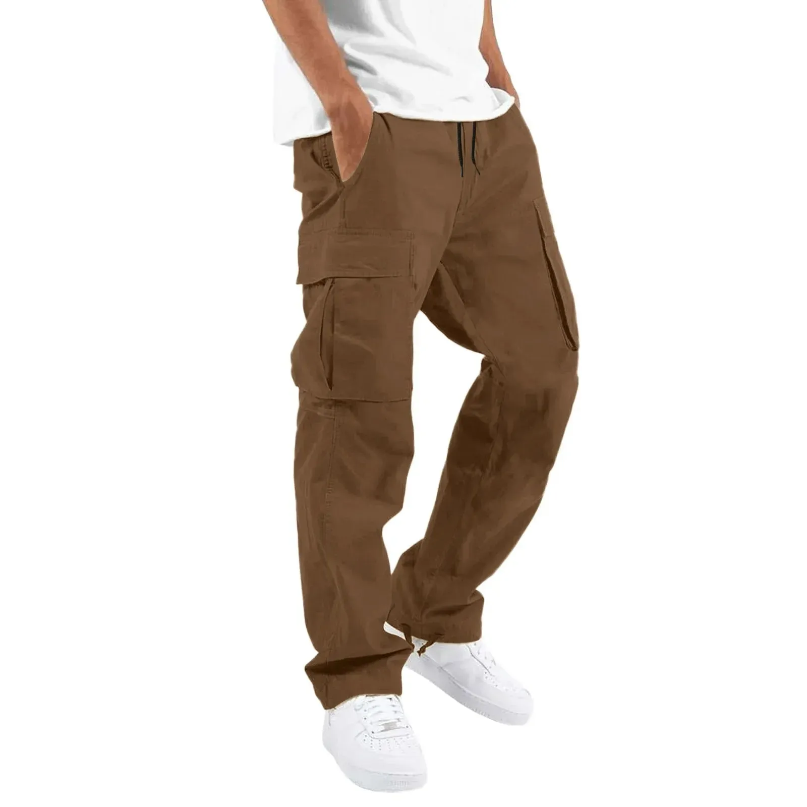 Pants: Cargo Pants. Full Length. Solid Colors. Loose Multi-pocket. Drawstring.