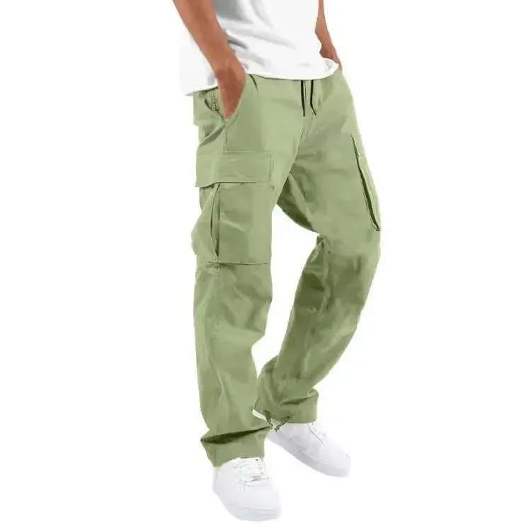 Pants: Cargo Pants. Full Length. Solid Colors. Loose Multi-pocket. Drawstring.