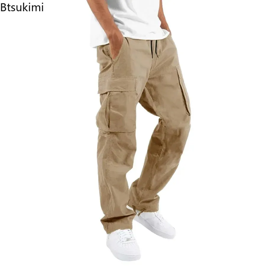 Pants: Cargo Pants. Full Length. Solid Colors. Loose Multi-pocket. Drawstring.