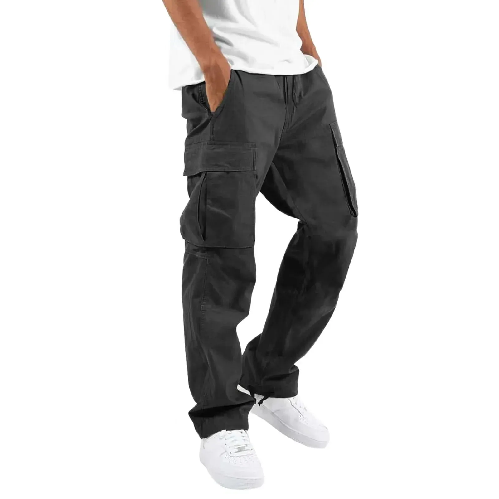 Pants: Cargo Pants. Full Length. Solid Colors. Loose Multi-pocket. Drawstring.