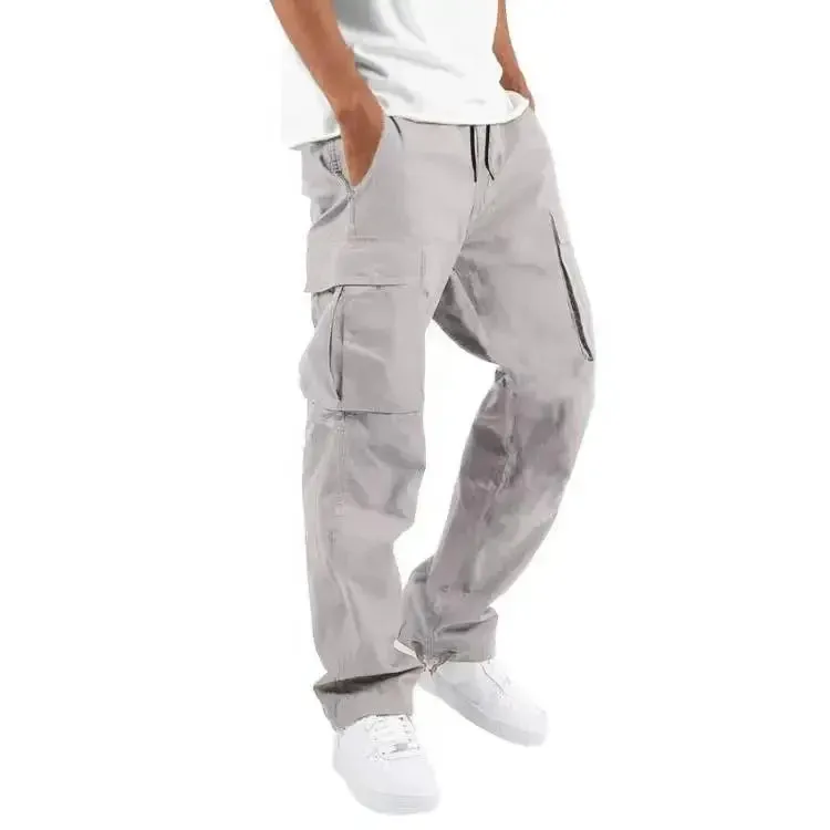 Pants: Cargo Pants. Full Length. Solid Colors. Loose Multi-pocket. Drawstring.