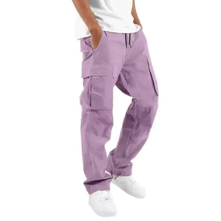 Pants: Cargo Pants. Full Length. Solid Colors. Loose Multi-pocket. Drawstring.