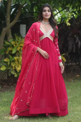 PARTY WEAR EVENING STYLISH GOWN FOR WOMEN WITH DUPATTA SET - FLARED & EMBROIDERED