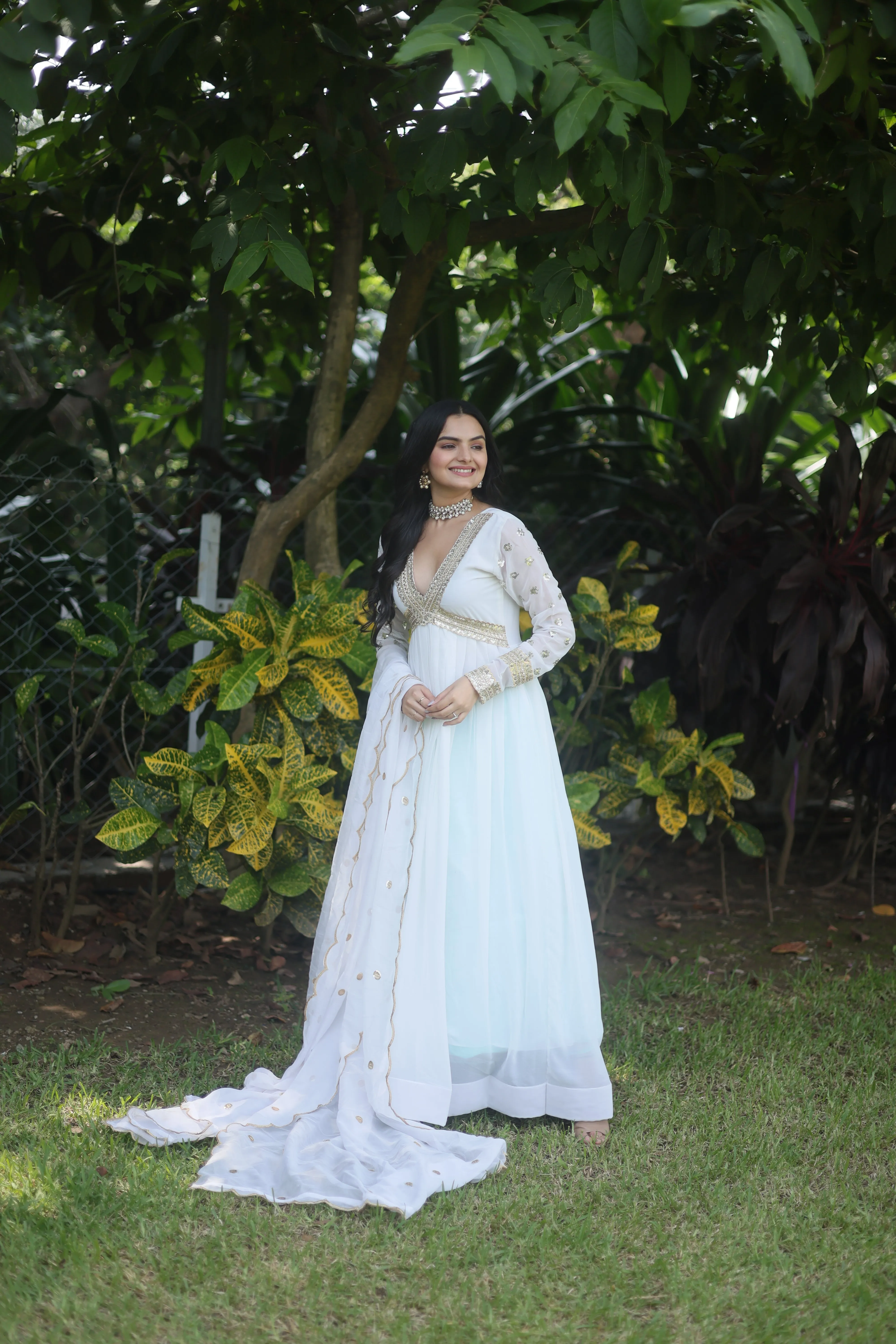 PARTY WEAR EVENING STYLISH GOWN FOR WOMEN WITH DUPATTA SET - FLARED & EMBROIDERED