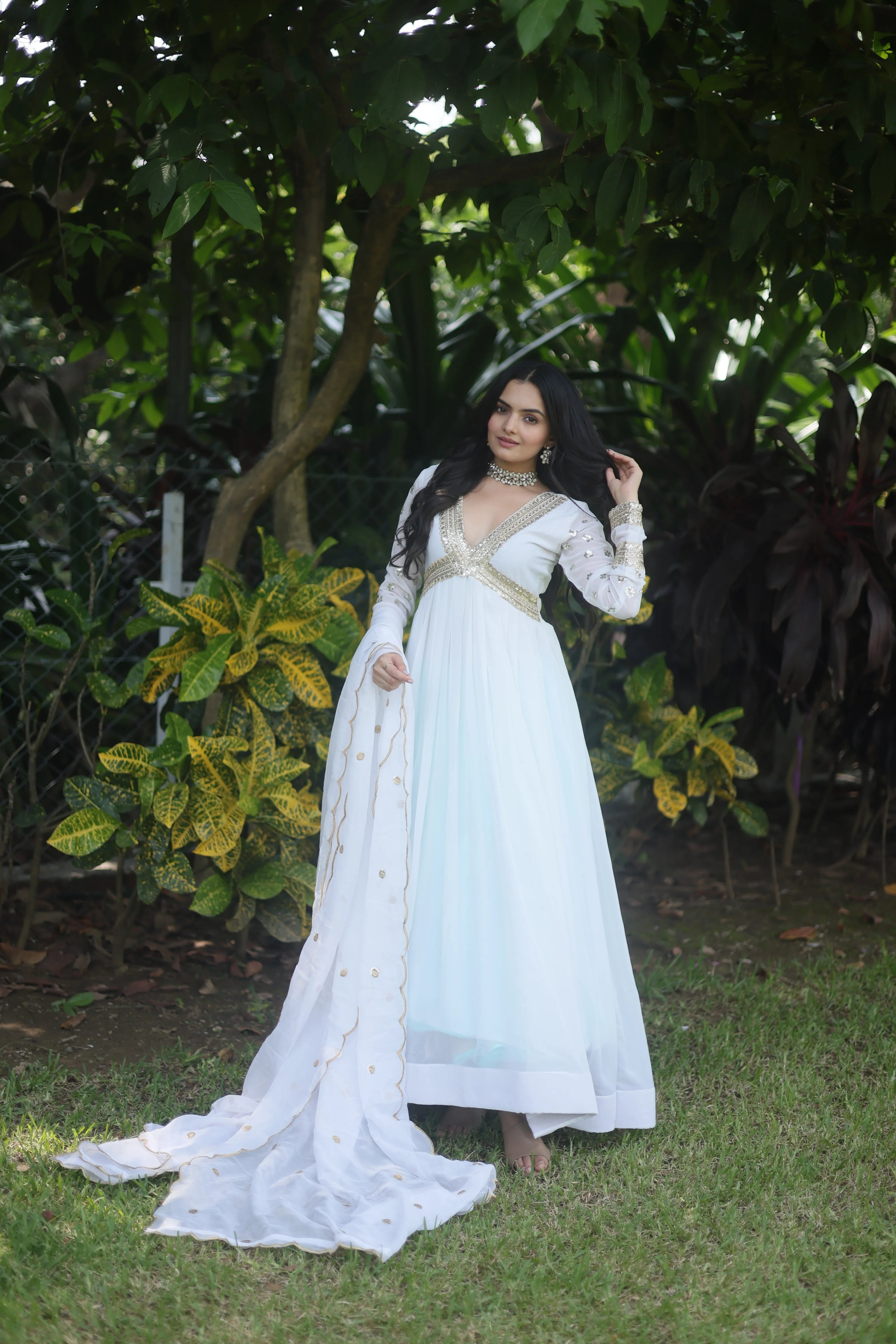 PARTY WEAR EVENING STYLISH GOWN FOR WOMEN WITH DUPATTA SET - FLARED & EMBROIDERED