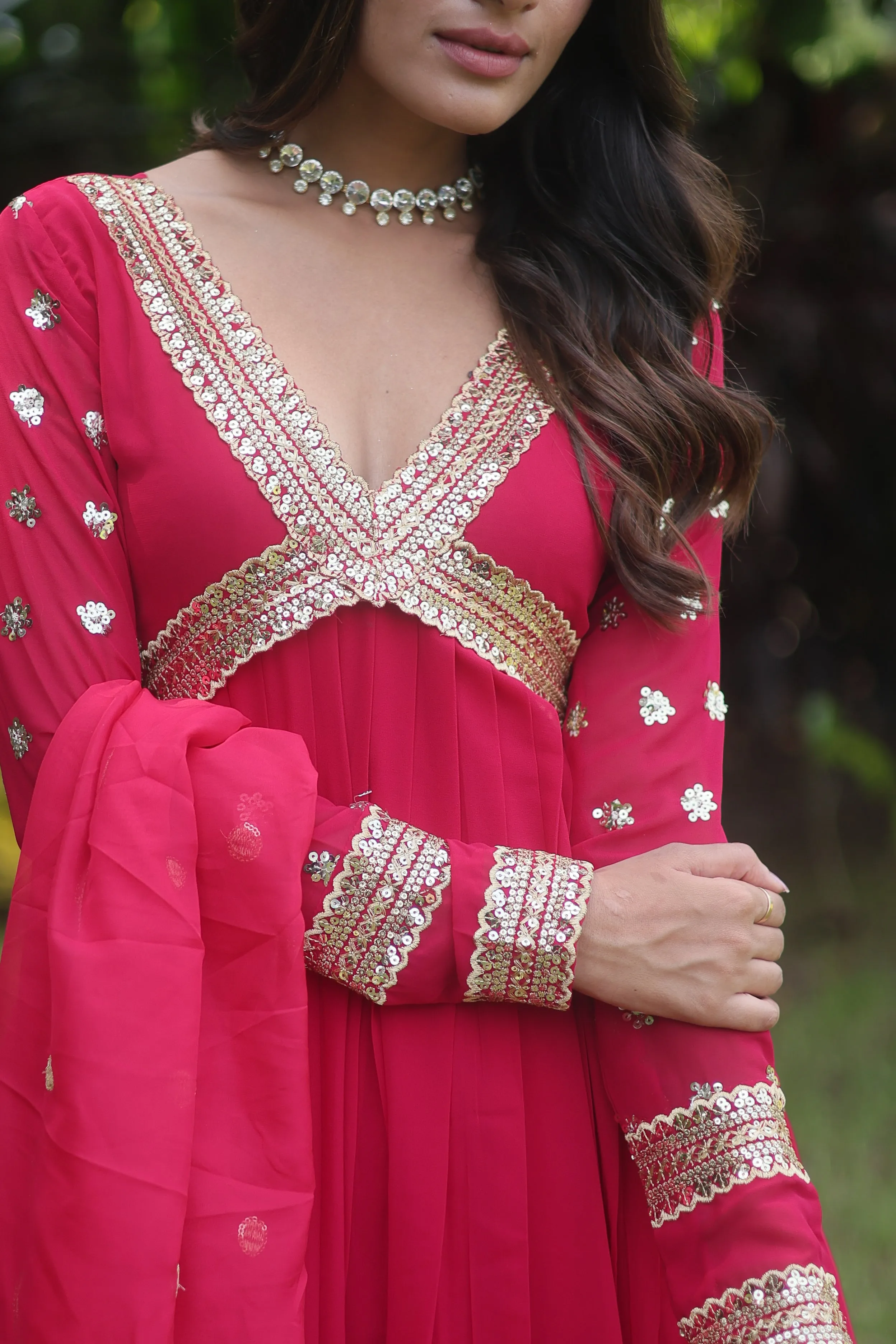 PARTY WEAR EVENING STYLISH GOWN FOR WOMEN WITH DUPATTA SET - FLARED & EMBROIDERED