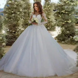 Scoop Neck Ball Gown Beaded A-line Wedding Dress