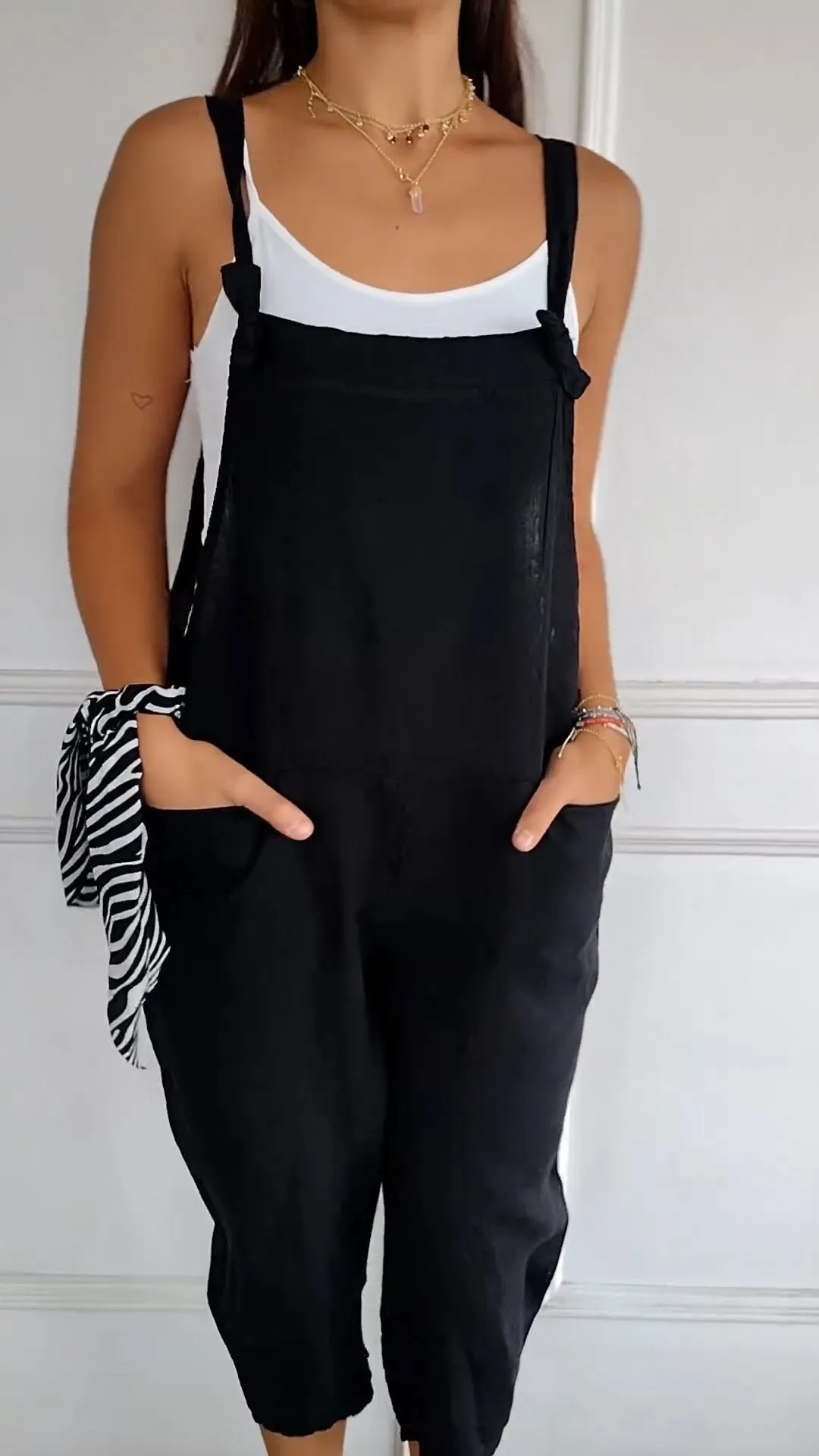 Solid Color Cotton and Linen Jumpsuit