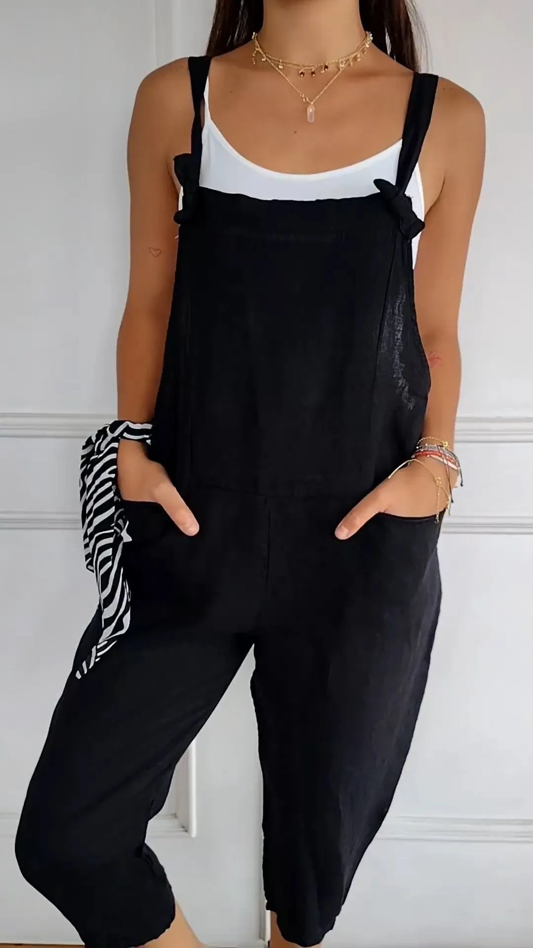 Solid Color Cotton and Linen Jumpsuit