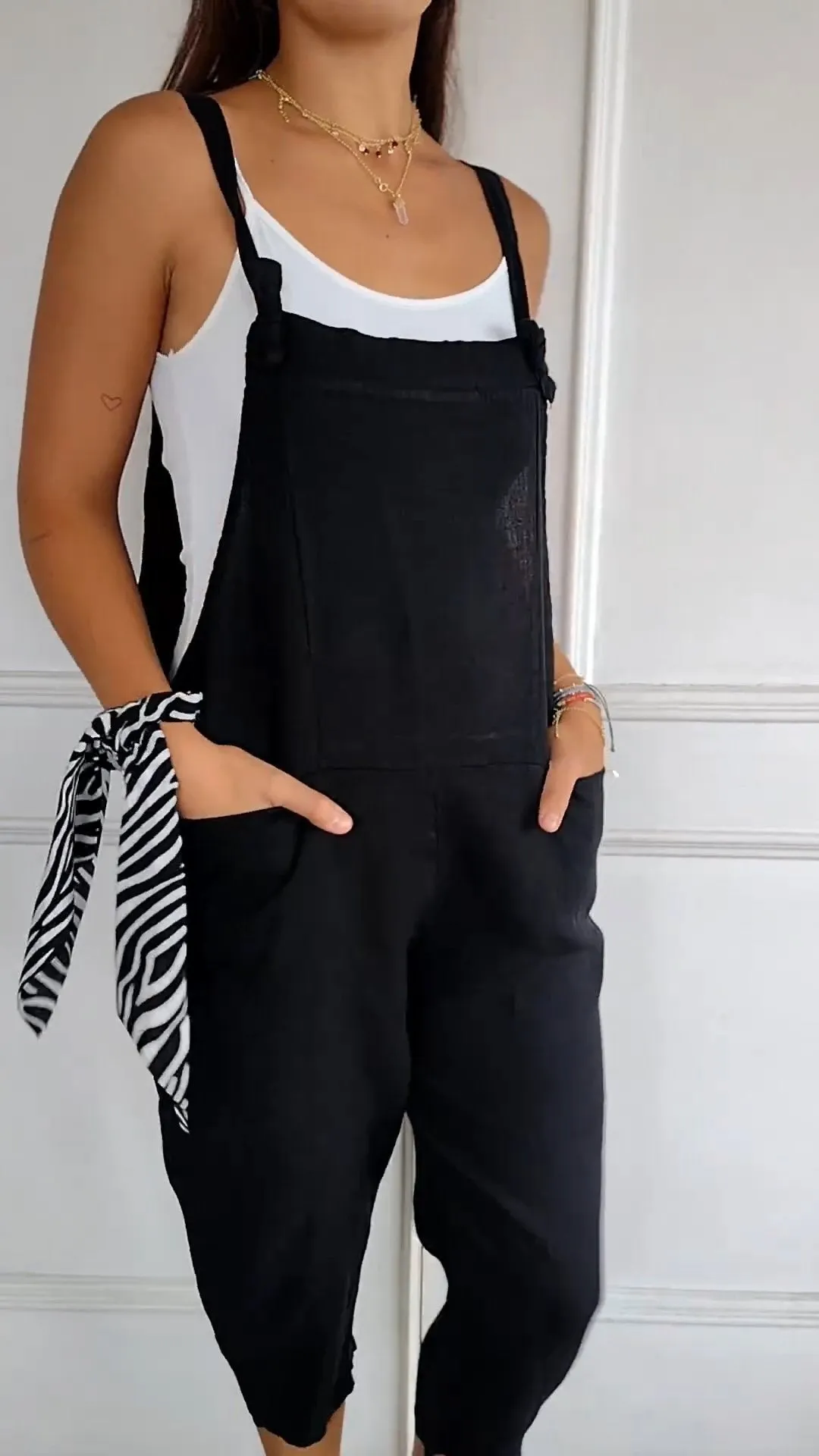 Solid Color Cotton and Linen Jumpsuit