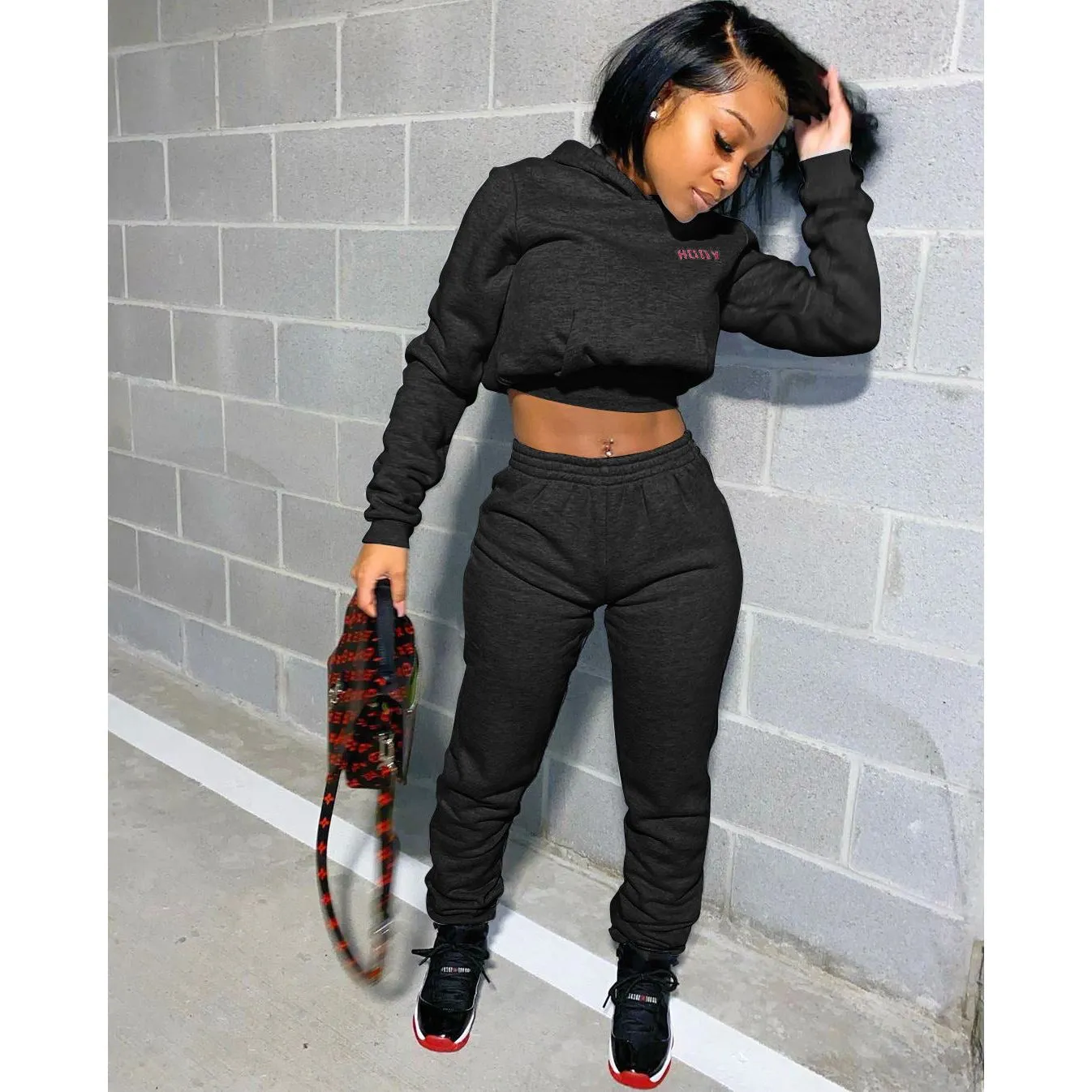 Solid color sweatshirt sports letter suit