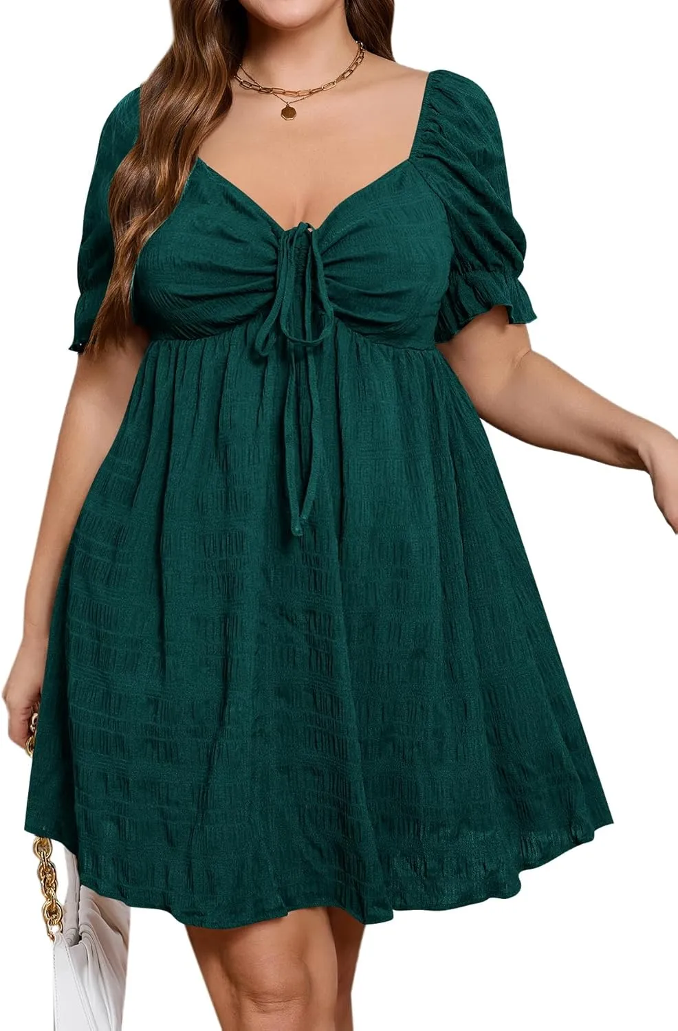 SOLY HUX Womens Plus Size Dresses Summer Sexy Sundresses Sweetheart Neckline Puff Short Sleeve A Line Midi Dress