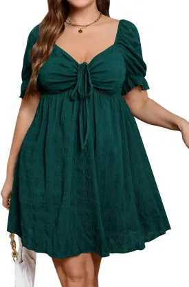 SOLY HUX Womens Plus Size Dresses Summer Sexy Sundresses Sweetheart Neckline Puff Short Sleeve A Line Midi Dress
