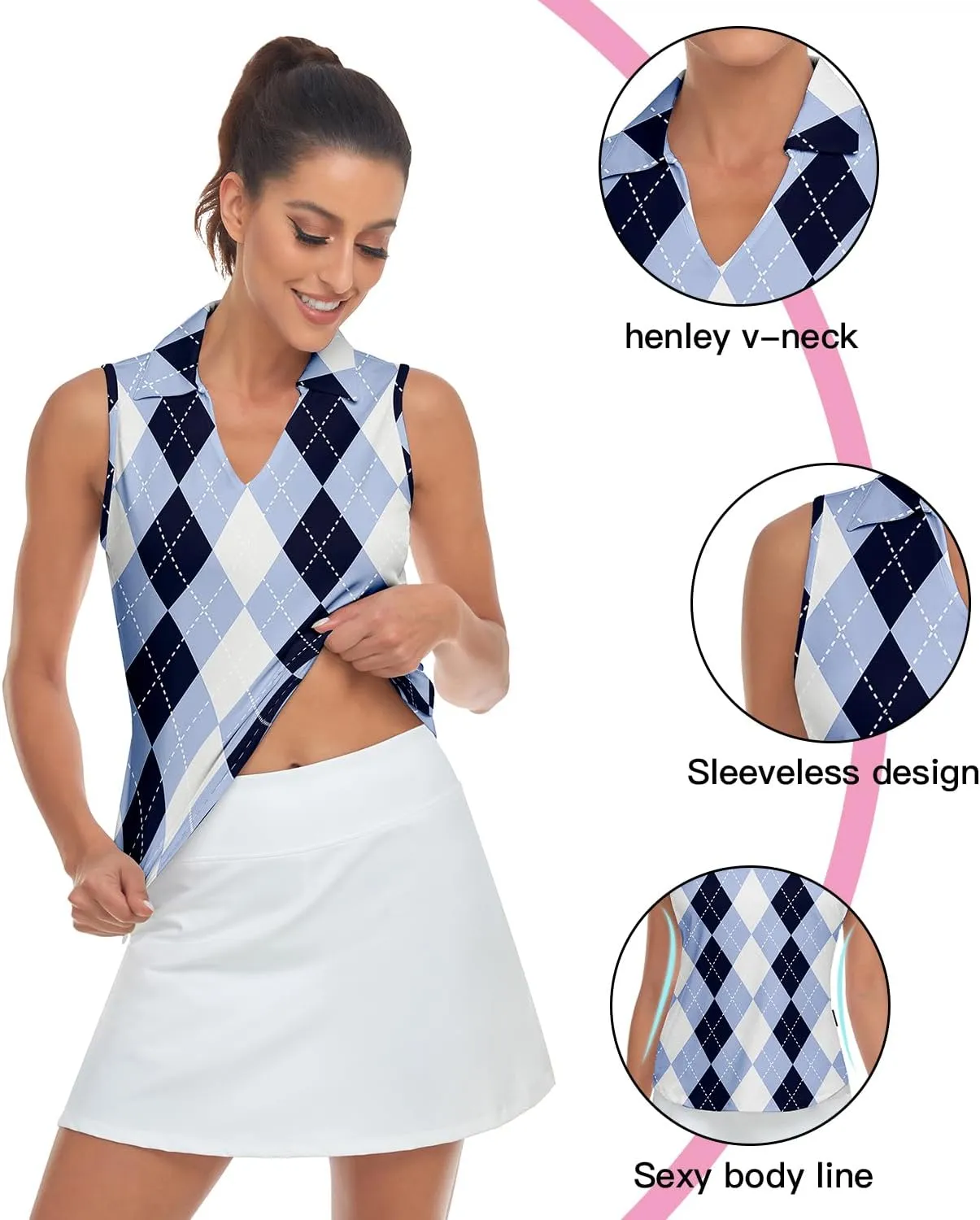 Soneven Women's Sleeveless Golf Top Floral Athletic Golf Wear Moisture Wicking Sleeveless Polo Quick Dry