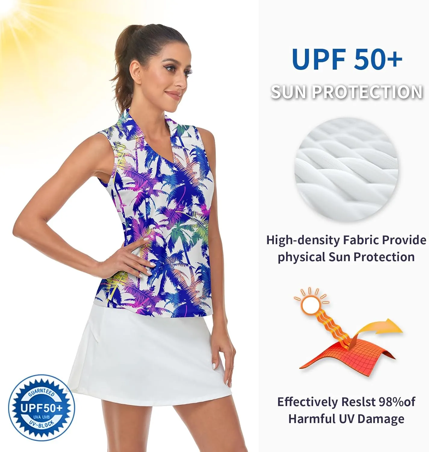 Soneven Women's Sleeveless Golf Top Floral Athletic Golf Wear Moisture Wicking Sleeveless Polo Quick Dry