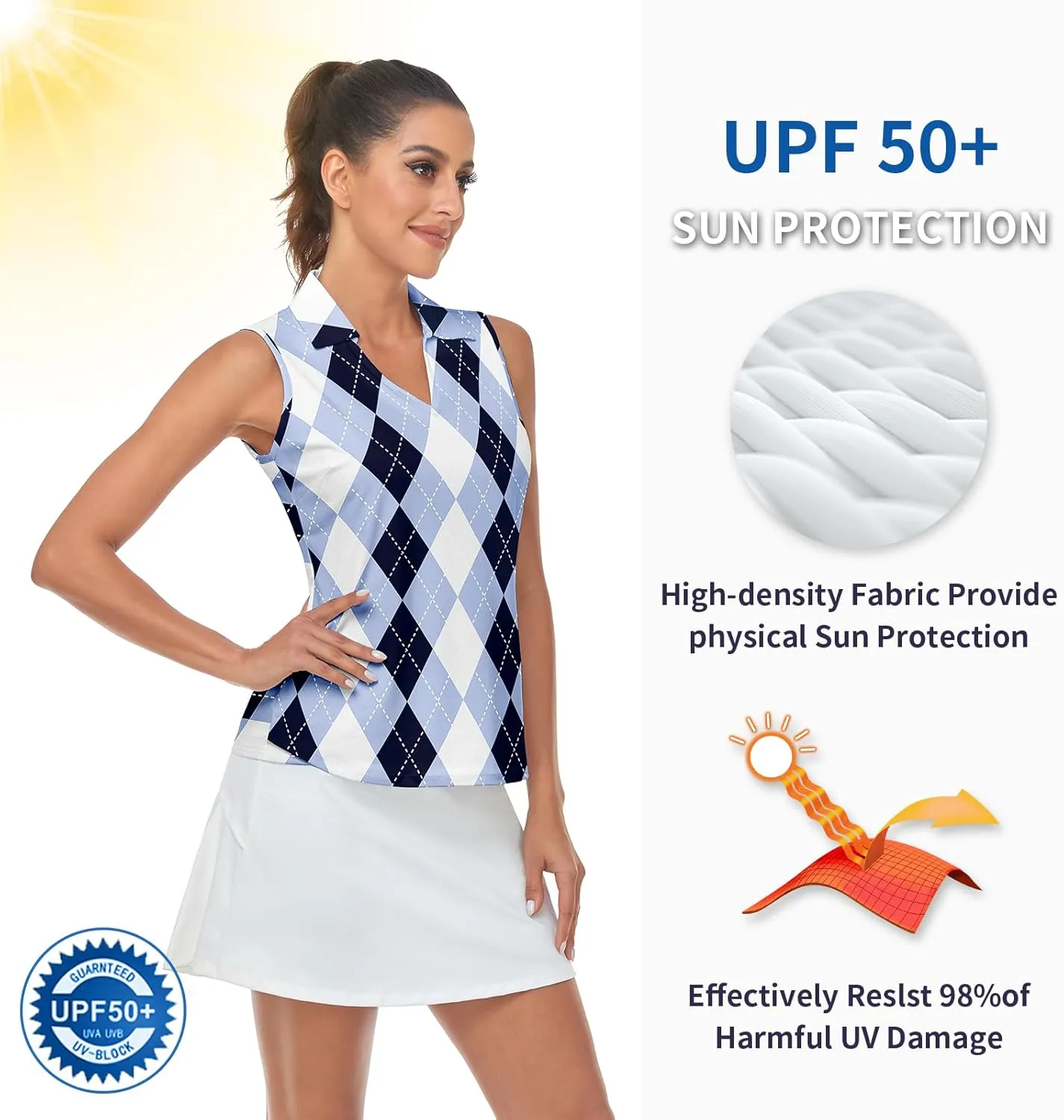 Soneven Women's Sleeveless Golf Top Floral Athletic Golf Wear Moisture Wicking Sleeveless Polo Quick Dry