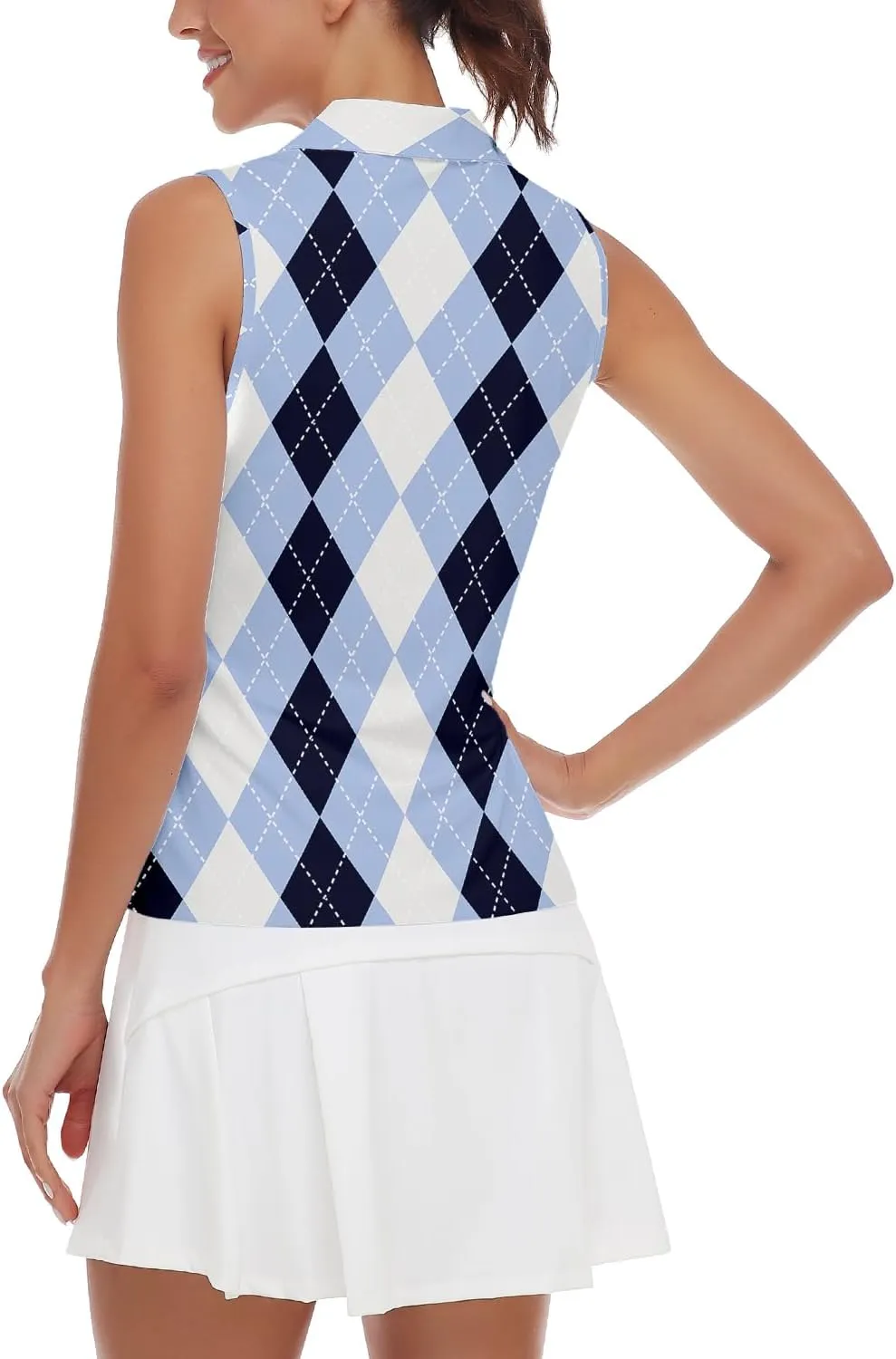 Soneven Women's Sleeveless Golf Top Floral Athletic Golf Wear Moisture Wicking Sleeveless Polo Quick Dry