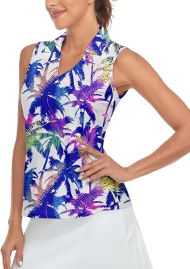 Soneven Women's Sleeveless Golf Top Floral Athletic Golf Wear Moisture Wicking Sleeveless Polo Quick Dry