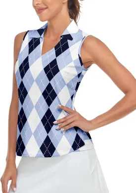 Soneven Women's Sleeveless Golf Top Floral Athletic Golf Wear Moisture Wicking Sleeveless Polo Quick Dry