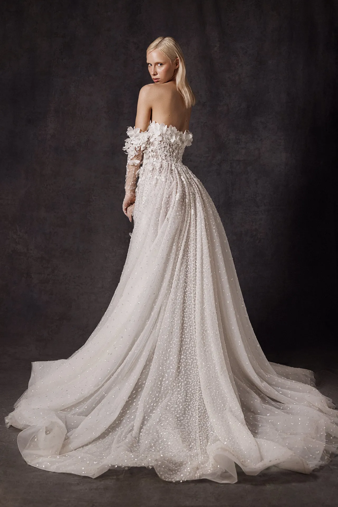 Strapless A-Line Wedding Gown with Floral Sweetheart Neckline and Embroidered Sequins