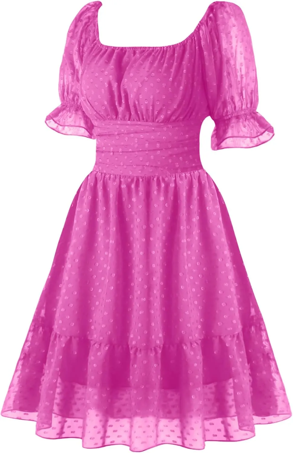 tagunop Women's Summer Casual Dress Smocked Square Neck Mini Dresses Ruffle Short Sleeve Sundress